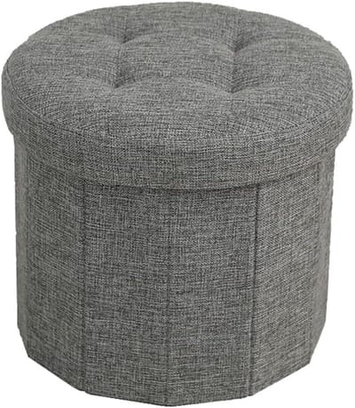 Opvouwbare Ronde Ottomaanse Sto Box Zachte Gewatteerde Kruk voor Speelgoed HighDe Vezelplaat Ruimtebesparende Linnen Stoffen Voetbank met Deksel 36x30 cm Grijs