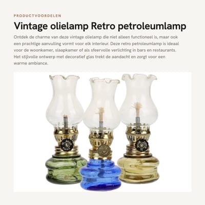 Dailygoods- Olielamp Retro Design - Vintage Olielamp Glas - Petroleumlamp voor Binnen - Sfeervolle Verlichting - Compacte Afmetingen 10,5 x 3,5 x 10,3 cm - Hoogwaardig Glasmateriaal