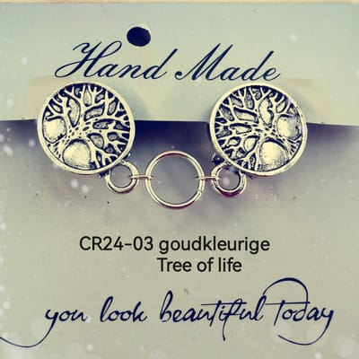 Vestsluiting - clip met ring in midden - Tree of Lif - voor - vest - Gehaakt omslagdoek - sjaal - in kleur antiek goud look.
