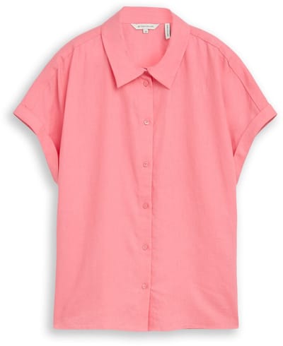 Tom Tailor - Losvallende blouse met linnen - Maat 46 - soft fuchsia pink