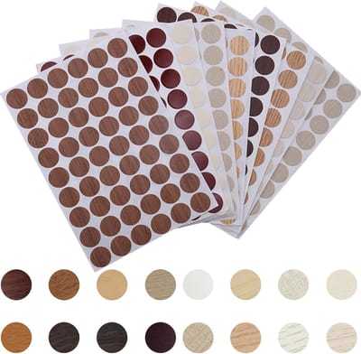 Set van 864 meubelschroeven met zelfklevende schroefdeksels, 21 mm diameter, 16 kleuren, PVC deksels voor boorgaten, houtlook, ideaal voor meubels en afwerking