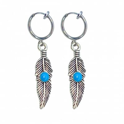 Klem oorbellen -veer -turquoise -zilverkleur-geen gaatje-Charme Bijoux