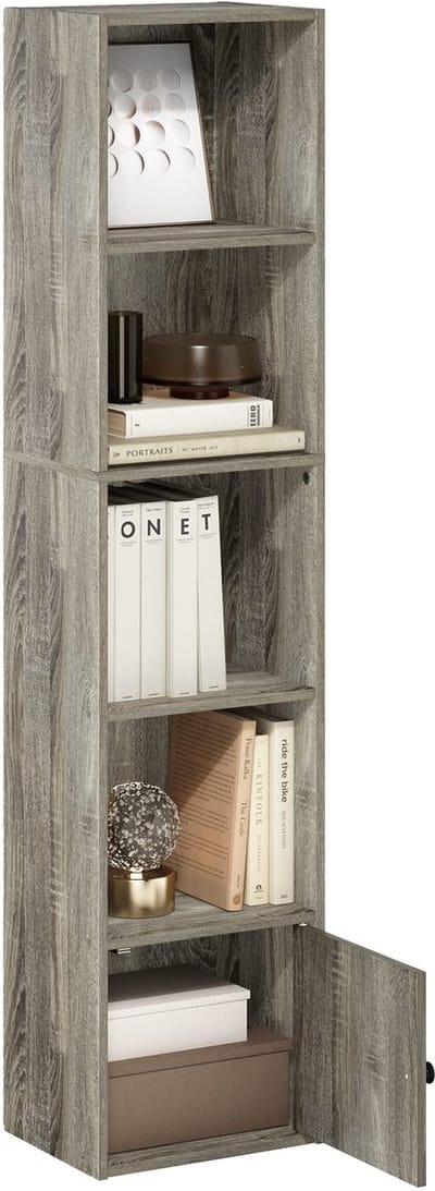 Ibenzoa® Vijflaagse boekenkast met deur en open vakken voor extra opbergruimte