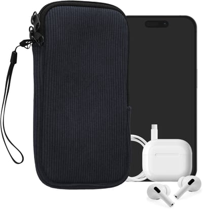 kwmobile Telefoontasje voor XXL - 7" Hoesje - Van Neopreen en Ribfluweel - Mobieltasje 17,8 x 8,5 cm - Smartphone tasje in marineblauw