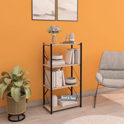 Soof&Tess Boekenkast - Opbergrek Met 4 Planken - Woonkamer - Slaapkamer 32 x 60 x 114 cm - SONOMO / Zwart - Open Planken - Voor Kantoor