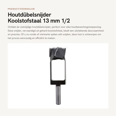 Dailygoods- Houtdübelsnijder 13 mm - Koolstofstaal - Voor houtbewerking - Snijhoek ontwerp - Eenvoudige reiniging - Geschikt voor boormachine - Houtbewerkingstool