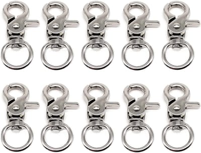 Karabijnhaak met draaischarabijn voor sleutelhanger, karabijnhaak met draaigewricht, schaarkarabijnhaak, hondenhalsband voor sleutelhanger, 10 stuks, zilver