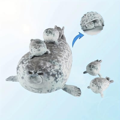 40cm Pluche Blob Zeehond Kussen Moeder Met Vier Kinderen Zeehond Dik 3D Nieuwigheid Zeeleeuw Pop Knuffel Kussen Cadeaus Voor Kinderen Meisjes 40cm gray
