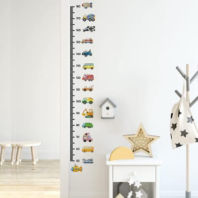Muursticker met lengtemeter voor kinderen - Muursticker met lengtemeter - Wanddecoratie voor de kinderkamer - Babykamer peuter woonkamer speelkamer decoratie - Cartoon auto's