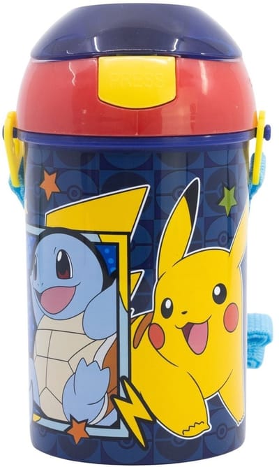 Pokemon Drinkbeker met Draagband – Kinder Drinkfles Blauw Rood – BPA Vrij – Voor School - 450ML