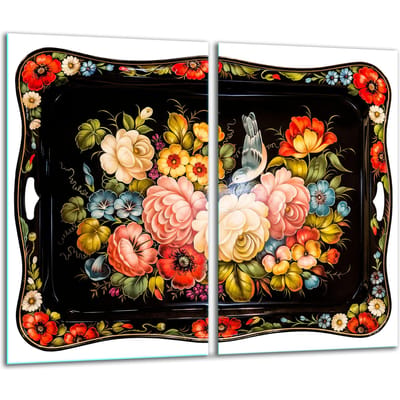TMK ArtDeko - Glazen Snijplank - 2x 30x52 cm - Bloemenmotief