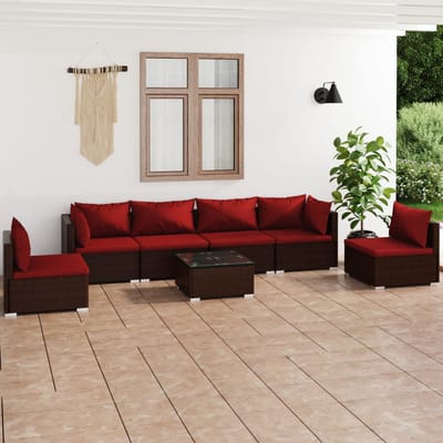 vidaXL - 7-delige - Loungeset - met - kussens - poly - rattan - bruin