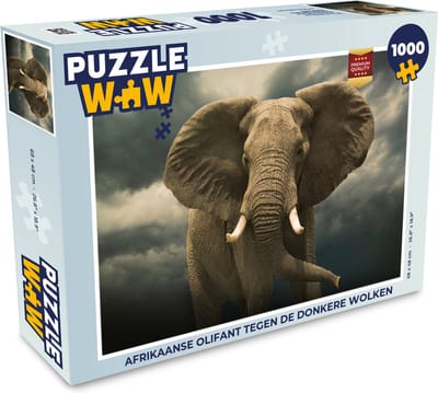 Puzzel Afrikaanse olifant tegen de donkere wolken - Legpuzzel - Puzzel 1000 stukjes volwassenen