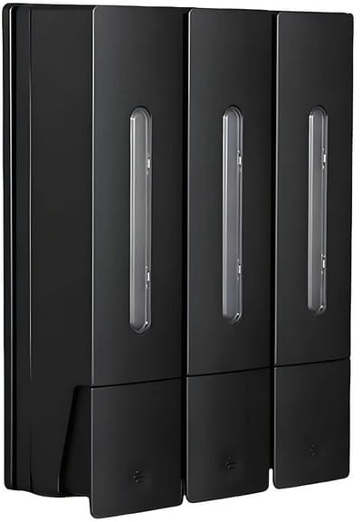 ITRONIQ Zeepdispenser Wandmontage 3 Delig - Mat Zwart - 3x 400 ML - Badkamer & Douche - Navulbare Set - Stijlvol Design