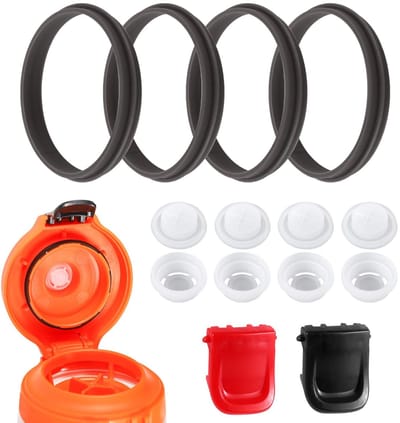 Dailygoods- Flesdeksel Vervanging - 4x Doseerventielen - 4x Vervangende Pakkingen - 2x Clips - Siliconen/Plastic - Transparant/Zwart/Rood - Waterflesaccessoires