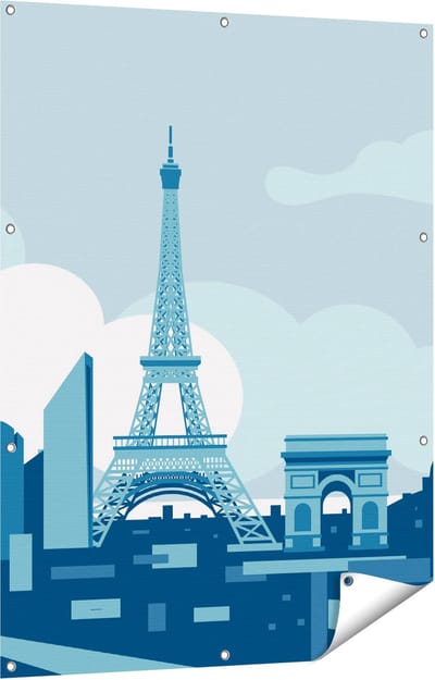 Gards Tuinposter Skyline van Parijs - Abstract - 90x120 cm - Tuindoek - Tuindecoratie - Wanddecoratie buiten - Tuinschilderij