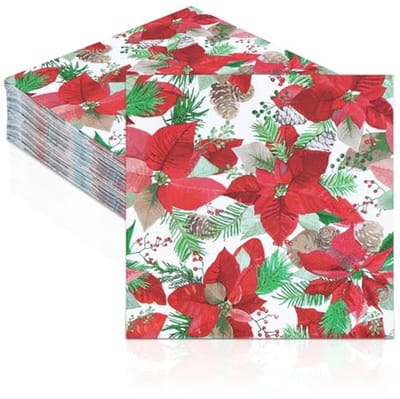 Papieren servetten poinsettia 33 x 33 cm - rode kerstservetten - 50 stuks - feestelijke tafeldecoratie - ShopVlot