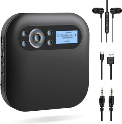 Draagbare CD Speler - Discman Bluetooth - Muziek Luisteren - Ingebouwde Luidsprekers - 14 x 14 x 2.6 cm - Zwart