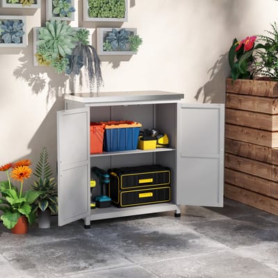 DESMIU Tuin Opbergkast - Met Werkblad En Binnenplank - Voor Tuin En Terras - Hout - 79x43x92 Cm - Grijs