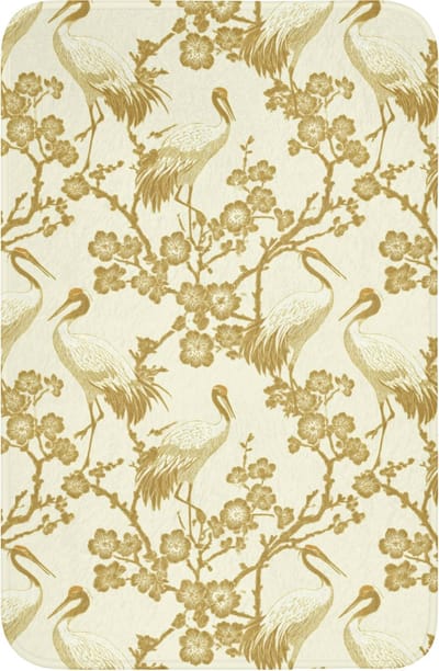 WC mat 40x60 cm - Antislip - Kraanvogels - Kersenbloesem - Goud - Toiletmat - Vloermat - Douchemat - Toilet tapijt - Toiletmatten