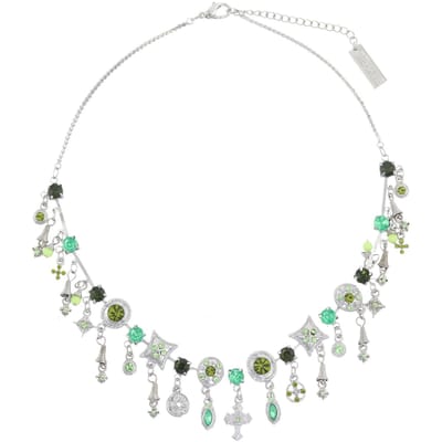 Behave® ketting zilverkleur met groene stenen hangers 40 cm (+ 5,5 cm verlengketting)