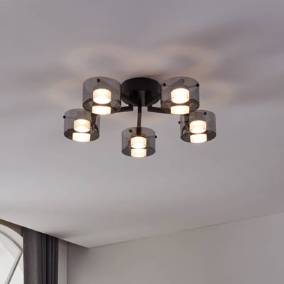 EGLO LED plafondlamp Copillos, zwart Ø 66 cm glas/metaal 5-lamps.