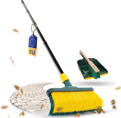 Novaliv Premium klauwbezem met steel 30 cm inclusief buitenveegset, speciale bezem met gebogen borstelharen - ideaal als tuinbezem, schraapbezem, kunstgrasbezem, optimaal voor op de camping, straatbezem