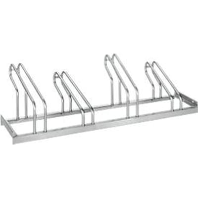 Fietsenrek, enkelzijdig, voor banden tot 55 mm breed, B 1400 x D 1850 x H 500 mm, thermisch verzinkt staal, 4 parkeerplaatsen, gemonteerd.