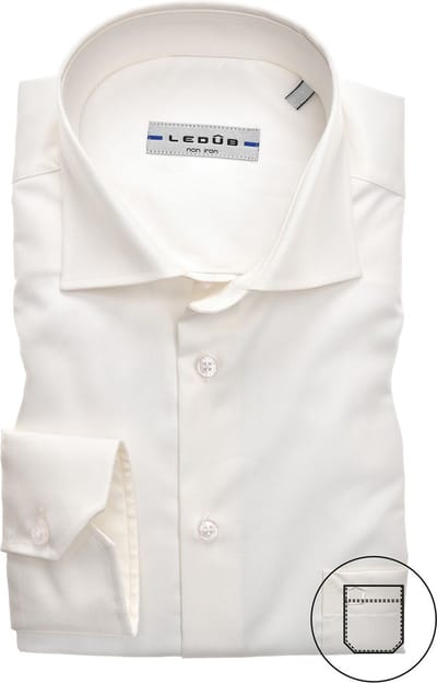 Ledub modern fit overhemd - beige twill - Strijkvrij - Boordmaat: 44