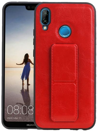 Grip Stand Hardcase Backcover - Telefoonhoesje - Achterkant Hoesje - Geschikt voor Huawei P20 Lite - Rood
