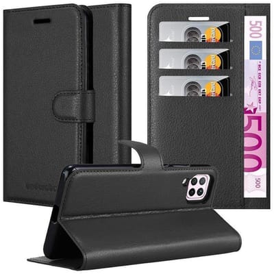 Cadorabo Hoesje geschikt voor Huawei NOVA 6 SE / P40 LITE / NOVA 7i in PHANTOM ZWART - Beschermhoes met magnetische sluiting, standfunctie en kaartvakje Book Case Cover Etui