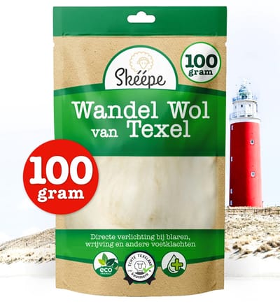 Wandelwol 100 gram XXL – antidruk wol van Texel – verzacht bij blaarvorming – wol bij druk en wrijving – Loopwol van Skéépe