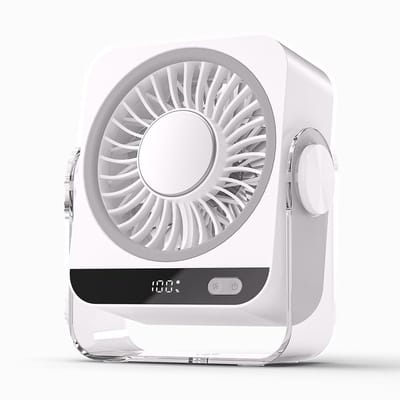 USB-bureau ventilator - 5 snelheden - mini stille ventilator met turbo luchtstroom - oplaadbaar - 7 bladen - LED-display - voor slaapkamer - kantoor - keuken - wit