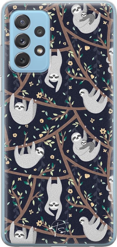 Hoesje geschikt voor Samsung Galaxy A52 5G - Luiaard - Soft Case - TPU - Print - Zwart - Mooie Telefoonhoesjes