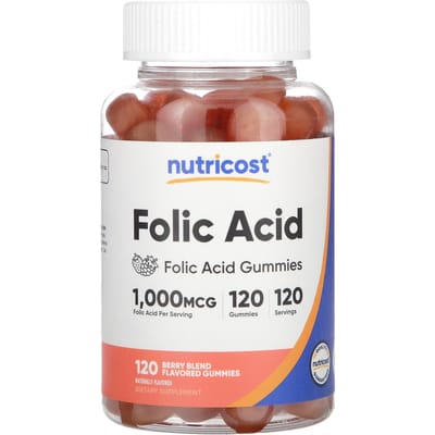 Nutricost, Gummies à l'acide folique, mélange de baies, 1 000 mcg, 120 gummies