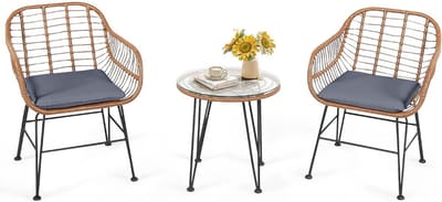 Balkonset 2 personen - Tuinset - Bistroset - Bruin - 3 delig - Tuintafel en 2 stoelen - 2 personen - Gecoat staal - Onderhoudsvrij staal