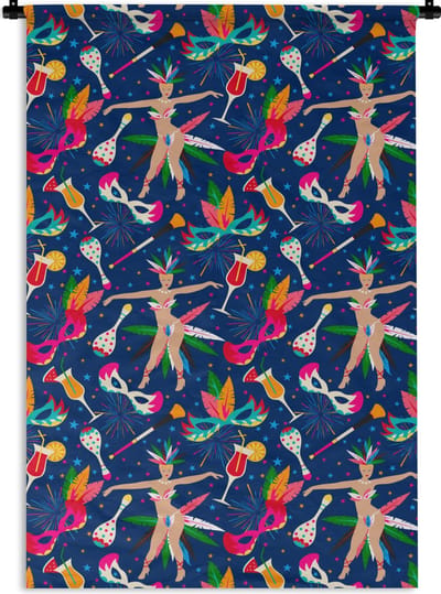 Wandkleed - Wanddoek - Carnaval - Brazilië - Patronen - 120x180 cm - Wandtapijt