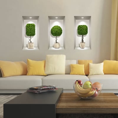 3D-stickers van buxusbollen op lange stelen, 60 x 90 cm