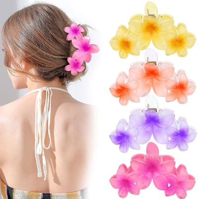 Dailygoods- Haarklemmen 4 stuks - Hawaïaanse Bloemen - Sterke Grip - Haaraccessoires voor Vrouwen - Zomerse Stijl - Tropische Hibiscus - Haarspelden