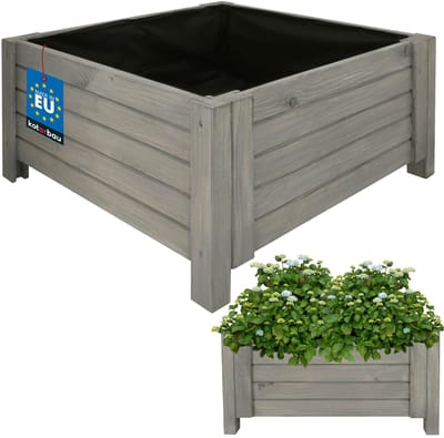 KOTARBAU® Houten Plantenbak, Kiefernhout, 60 x 60 x 30 cm, Antraciet, Houten Bloembak, Plantenbak voor Buiten, met Vlies, voor Tuin, Terras, Balkon