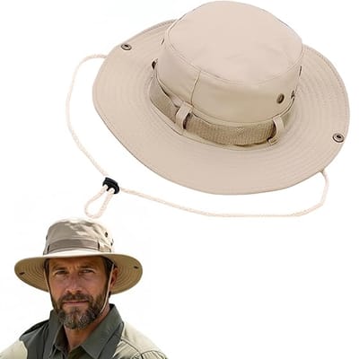 VHV - Premium Avontuurshoed (UPF 50+ UV-bescherming) — Unisex opvouwbare zonnehoed — Waterafstotende outdoorhoed (met verstelbaar kinbandje) — Ideaal voor wandelen, vissen en andere buitenactiviteiten — Khaki