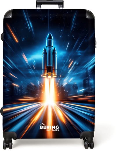 NoBoringSuitcases.com® - Koffer groot - Reiskoffer lichtgewicht - Ruimteraket stijgt op in nachtelijk lichtspektakel - Rolkoffer met 4 wielen - Grote trolley XL - 98 liter bagage