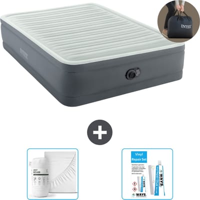 Intex Luchtbed - 2-Persoons - 152 x 203 x 46 cm - Grijs - Inclusief pomp - Hoeslaken en Reparatieset