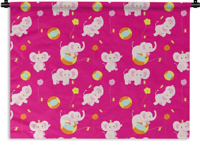 Wandkleed - Wanddoek - Olifant - Bloemen - Patronen - 120x90 cm - Wandtapijt