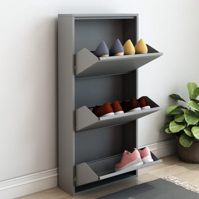 Schoenenkast Sokndal 3 kleppen grijs 104x50x15 cm [en.casa]