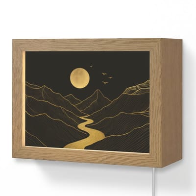 Wandlamp 20x15 cm - Oplaadbaar - Rivier - Goud - Maan - Vogels - Wandlampen binnen woonkamer - Slaapkamer lamp met kabel - Decoratieve nachtlamp - Vloerlamp snoer