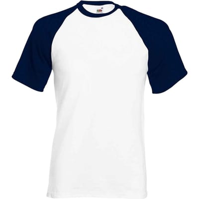 Fruit of the Loom Unisex Volwassen Contrast Honkbal T-shirt (Witte/diepe marine)
