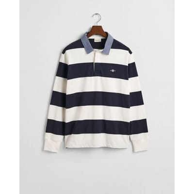 Gant Heavy Rugger Shield Polo Streep Navy Wit - Maat S - Heren - Longsleeve polo