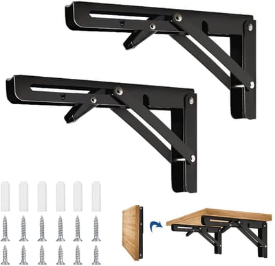 Dailygoods- Planksteunen Vouwend - 2 Stuks - 300mm - Zwaar Werk - Hoekplanksteunen - Muursteun - Geschikt voor Keuken/Barbecue - Plankdragers