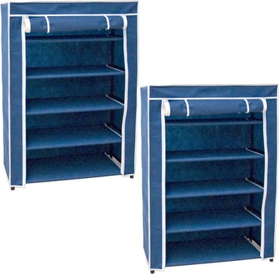 Opvouwbaar camping schoenenrek / schoenenkast - 2x - blauw - 60 x 30 x 88 cm - Kleding/schoenen opbergers - opbergen